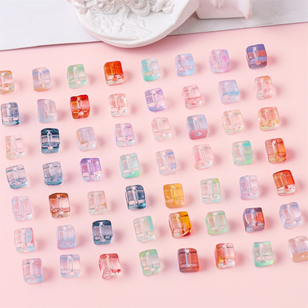 30pcs/pack 7mm Gradual Color cube Sugar beads Square Glass beads Kaca Longgar Berjarak Manik Membuat Perhiasan handmade Diy Aksesoris