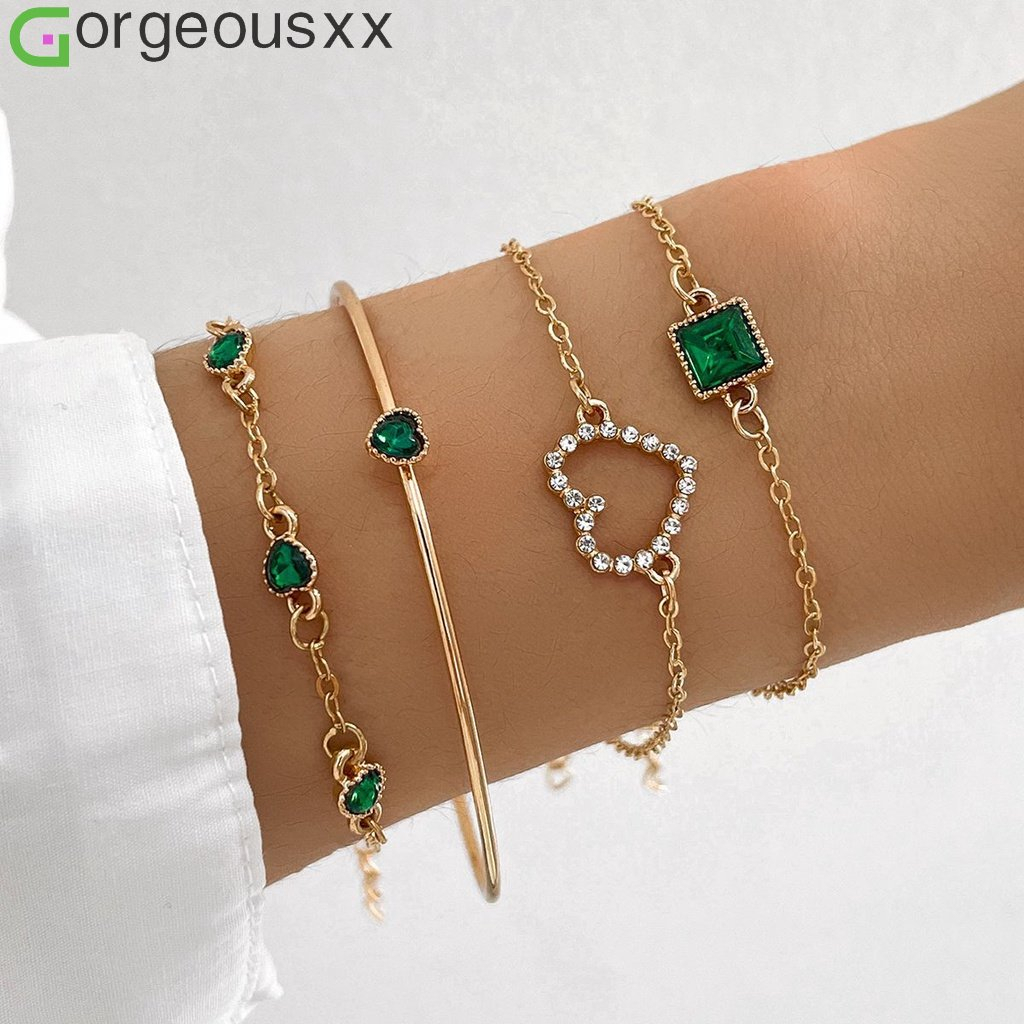 4 Pcs / Set 2022 Gelang Rantai Berlian Imitasi Gaya Vintage Bohemian Untuk Wanita