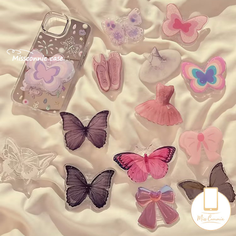 Ins Korea Fashion Kupu-Kupu Bunga Segar Bracket Phone Grip Kartun Lucu Strawberry Bear Manyo Lovely Puppy Cat Pisang Goreng Universal Scalable Luxury Phone Stand Holder