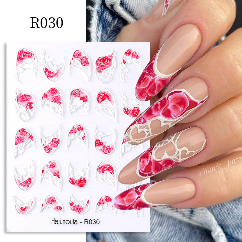 Butterfly Grafir 5D Stiker Kuku French Leaves Flowers Timbul Perekat Slider Untuk Musim Panas Kuku Manicure