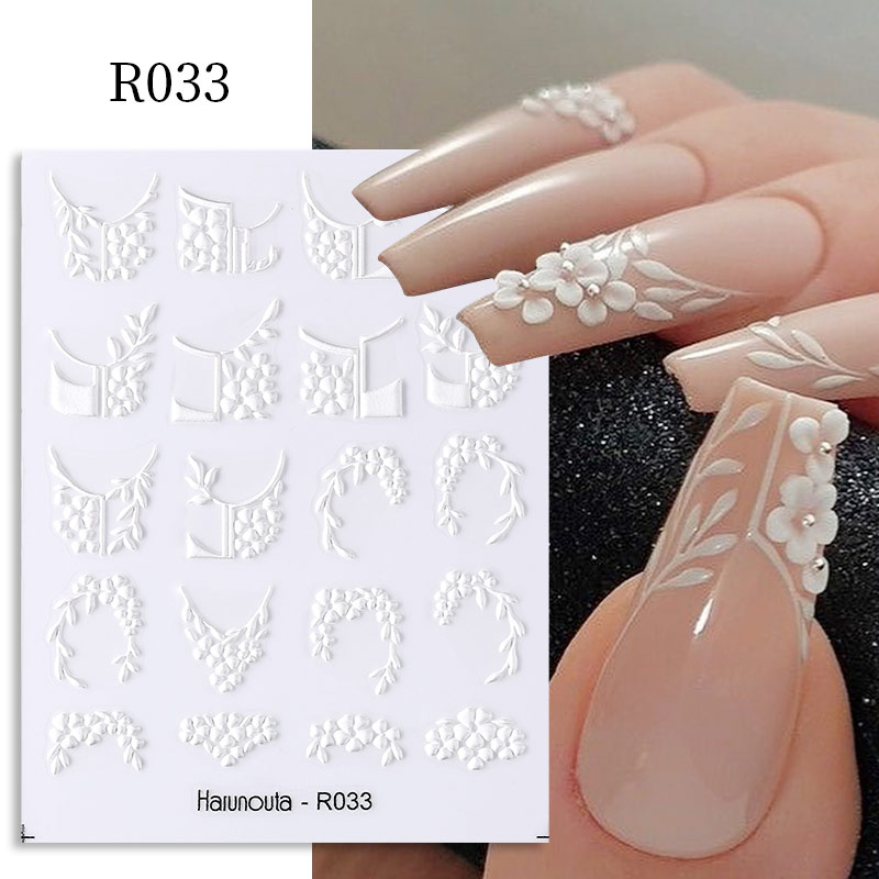 Butterfly Grafir 5D Stiker Kuku French Leaves Flowers Timbul Perekat Slider Untuk Musim Panas Kuku Manicure