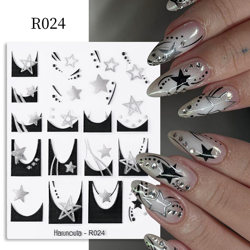 Butterfly Grafir 5D Stiker Kuku French Leaves Flowers Timbul Perekat Slider Untuk Musim Panas Kuku Manicure