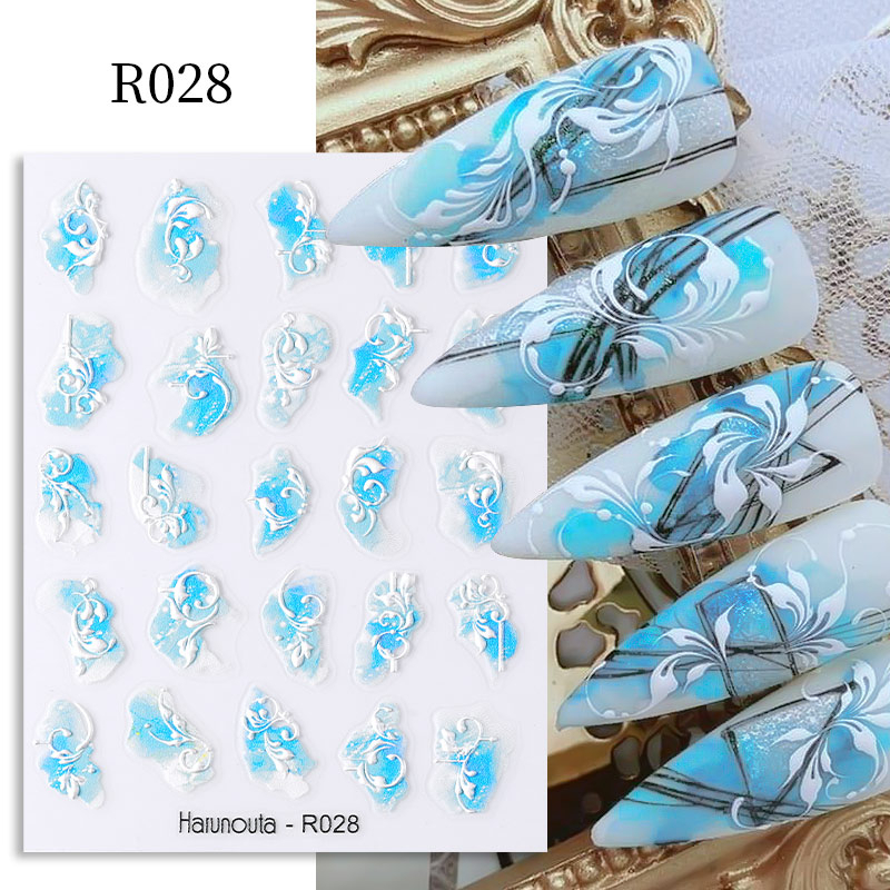 Butterfly Grafir 5D Stiker Kuku French Leaves Flowers Timbul Perekat Slider Untuk Musim Panas Kuku Manicure