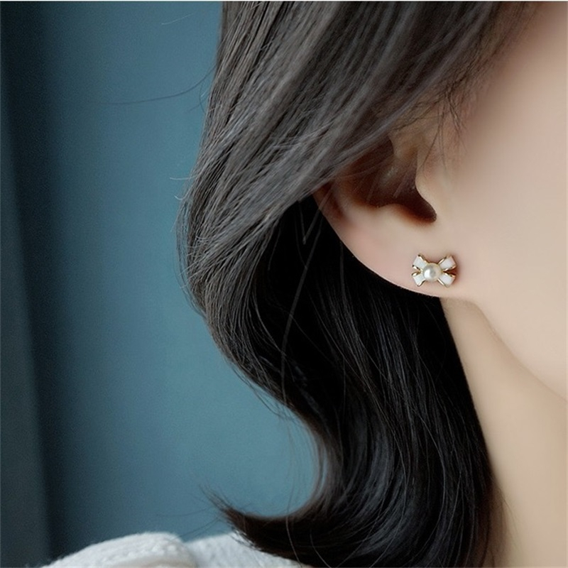 Busur Anting Mutiara s925 Perak Jarum Lembut Gaya Baru High-End All-Match Earrings Earrings