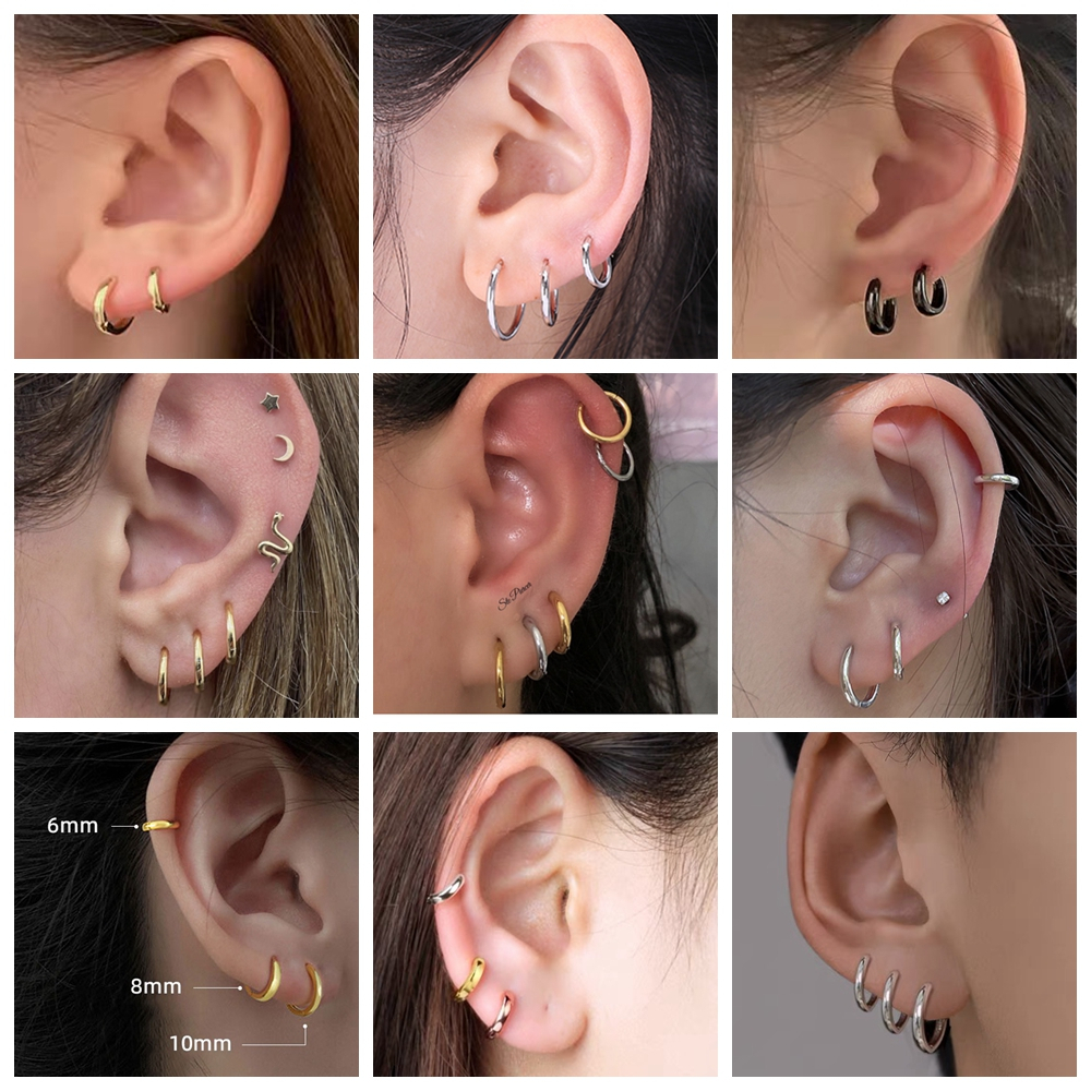 1pasang 7-16mm Hitam Kecil Hoop Earrings Stainless Steel Anting Bulat Tulang Rawan Lingkaran Anting Telinga Lobe Helix Piercing