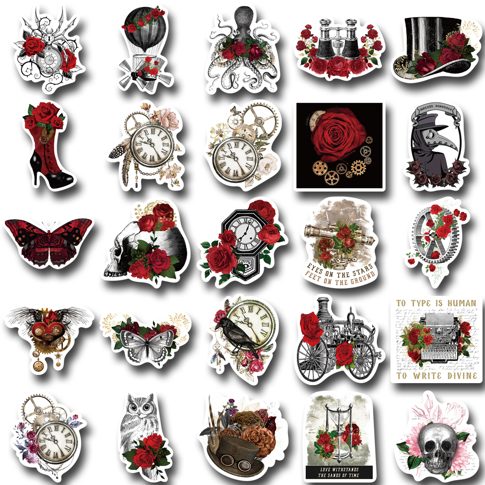 [in Stock] 50 Pcs steampunk rose graffiti retro Stiker Indah Kreatif Tangan Akun Ponsel Komputer Helm Tahan Air Stiker