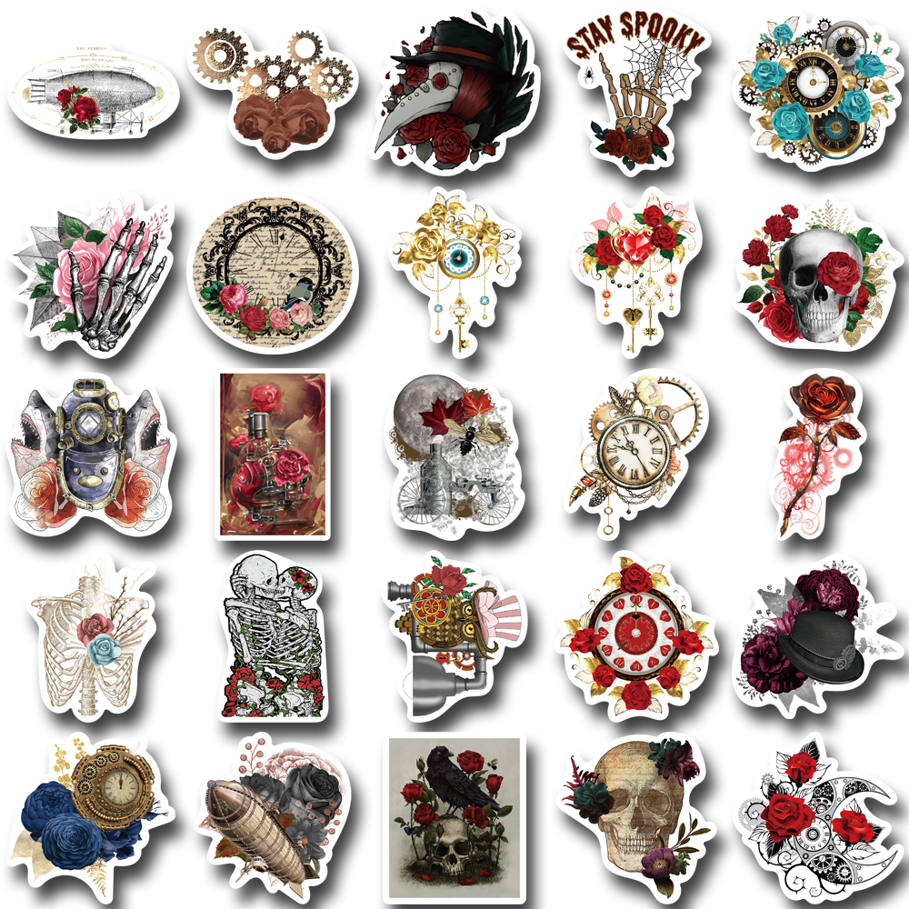 [in Stock] 50 Pcs steampunk rose graffiti retro Stiker Indah Kreatif Tangan Akun Ponsel Komputer Helm Tahan Air Stiker