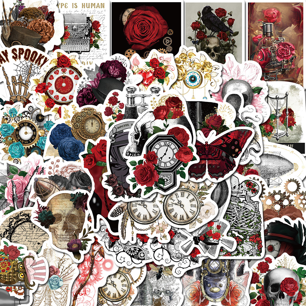 [in Stock] 50 Pcs steampunk rose graffiti retro Stiker Indah Kreatif Tangan Akun Ponsel Komputer Helm Tahan Air Stiker