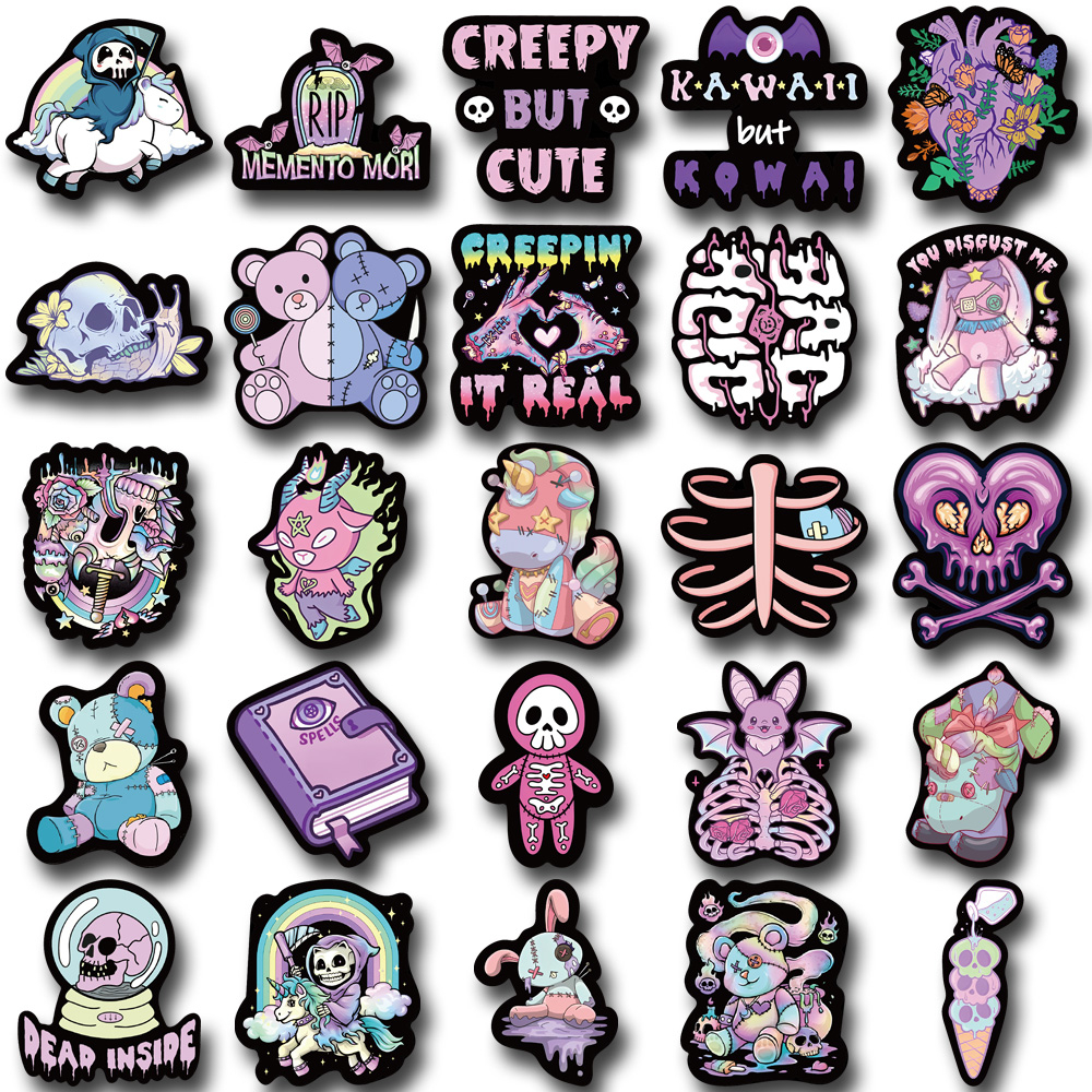 [in Stock] 55 Pcs Gelap Gothic Lucu Kartun Stiker Pribadi Kreatif Tangan Buku Besar Stiker Helm Laptop Tahan Air Decal stickers