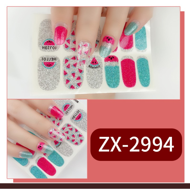 12pcs/set Lucu Stiker Kuku Kartun Mode Sobek Dan Tahan Lama DIY Gadis Cantik Stiker Kuku Penuh Set Indah Gradien Tahan Air Tidak Beracun Nail Art