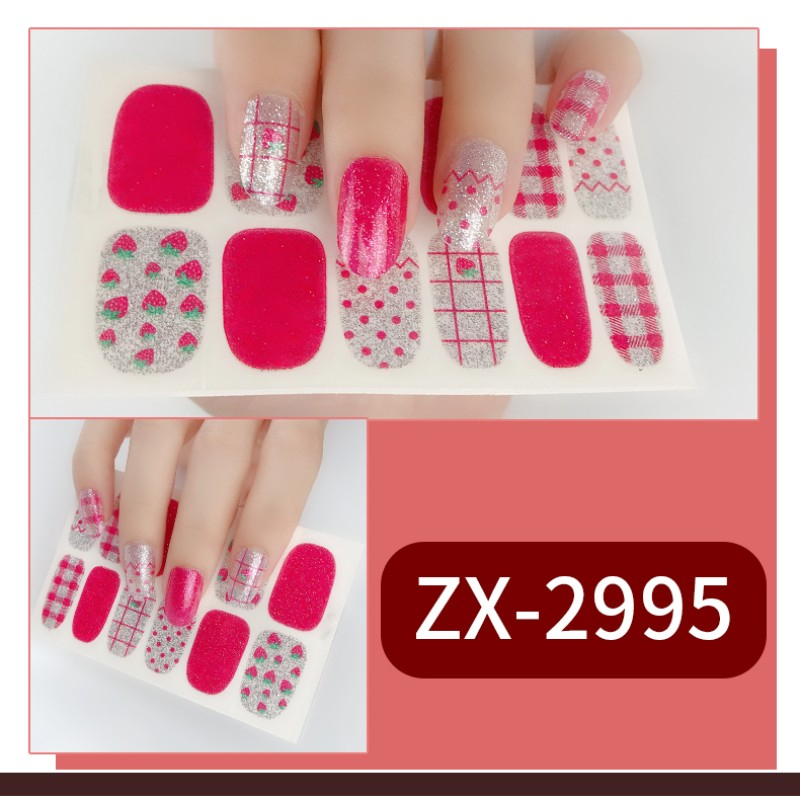 12pcs/set Lucu Stiker Kuku Kartun Mode Sobek Dan Tahan Lama DIY Gadis Cantik Stiker Kuku Penuh Set Indah Gradien Tahan Air Tidak Beracun Nail Art