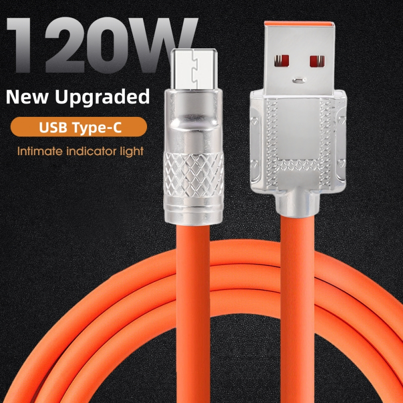 Inovatif 3warna Pilihan 120W 6A Pengisian Cepat USB Tipe-C Kabel Data Sederhana 6A 1m /1.5m /2m Universal Aluminium Alloy Interface Super Quick Charge Wire