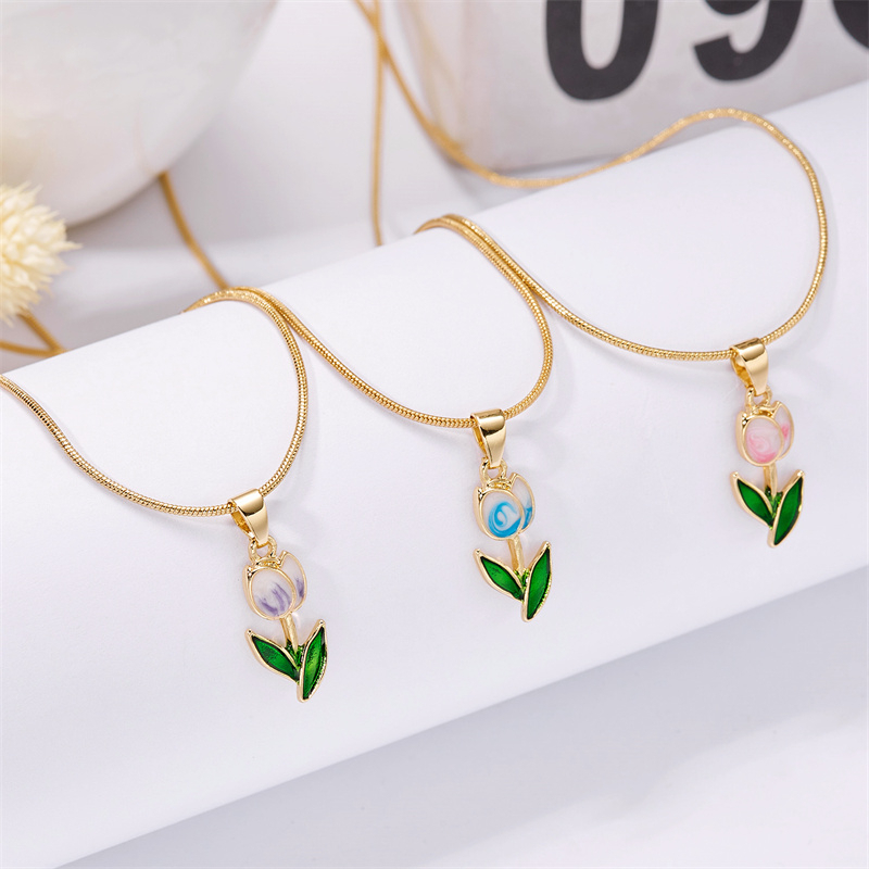 Menjatuhkan Minyak Tulip Kalung Aksesoris Perempuan Liontin Klavikula Fashion Versi Korea Hadiah Ulang Tahun Teman Terbaik