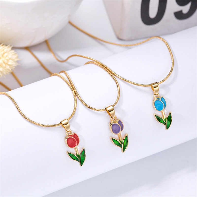 Menjatuhkan Minyak Tulip Kalung Aksesoris Perempuan Liontin Klavikula Fashion Versi Korea Hadiah Ulang Tahun Teman Terbaik