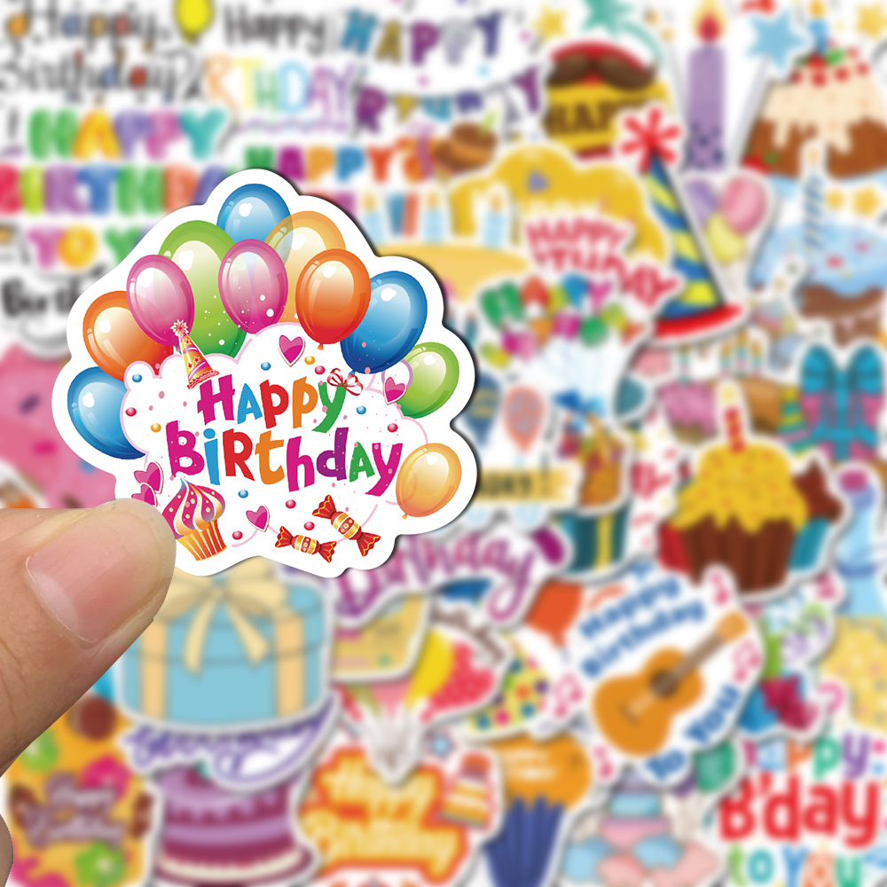 [in Stock]50pcs Happy Birthday Stiker Handphone insulated Cup Helm Komputer Dekoratif Stiker Anti Air