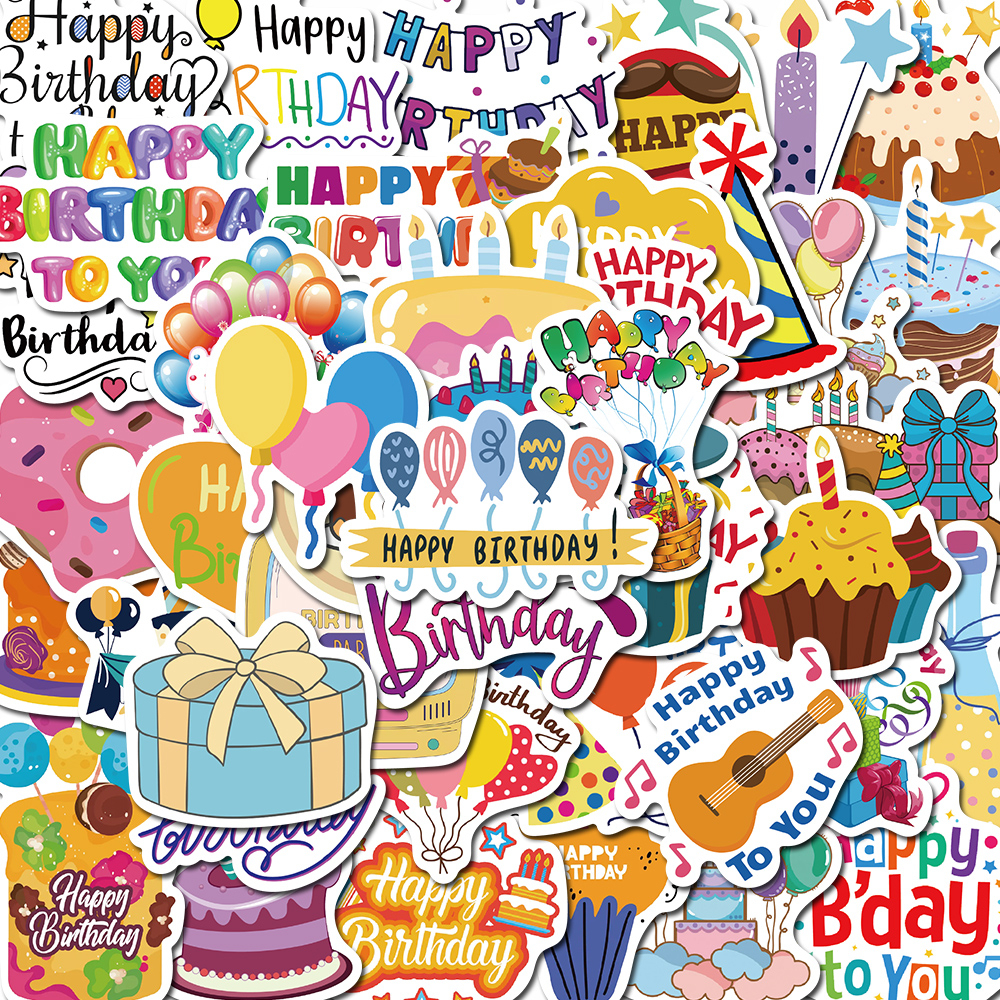 [in Stock]50pcs Happy Birthday Stiker Handphone insulated Cup Helm Komputer Dekoratif Stiker Anti Air