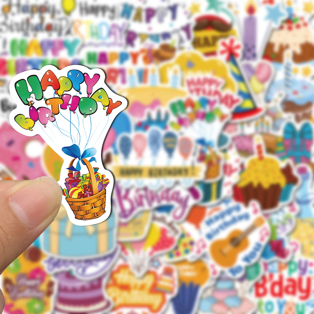 [in Stock]50pcs Happy Birthday Stiker Handphone insulated Cup Helm Komputer Dekoratif Stiker Anti Air