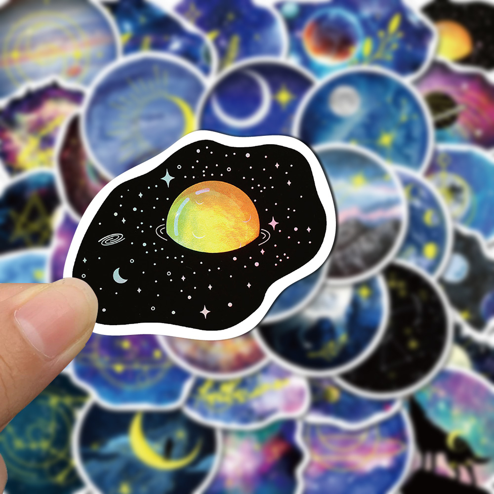 [in Stock]50pcs Stiker Kartun Bulan Langit Starlight, Helm tablet Ponsel Stiker Tahan Air