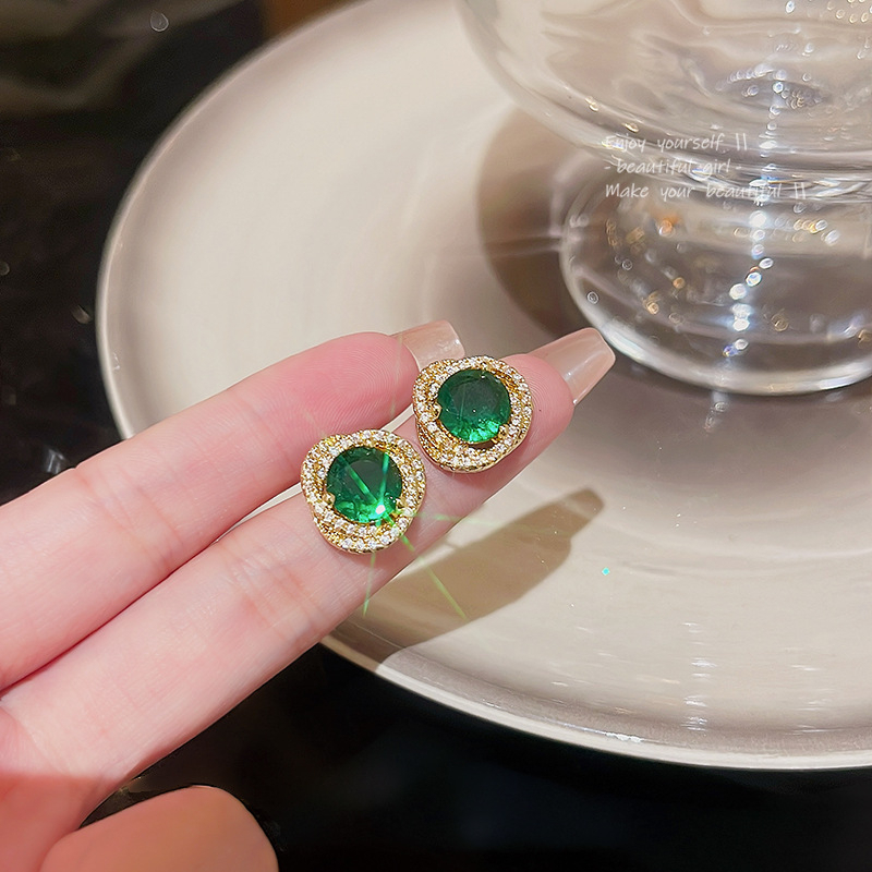 Hot Jual925 Perak Jarum Indah Berlian Anting Untuk Wanita Mewah Hijau Zirkon Anting Giwang