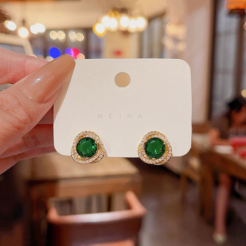 Hot Jual925 Perak Jarum Indah Berlian Anting Untuk Wanita Mewah Hijau Zirkon Anting Giwang