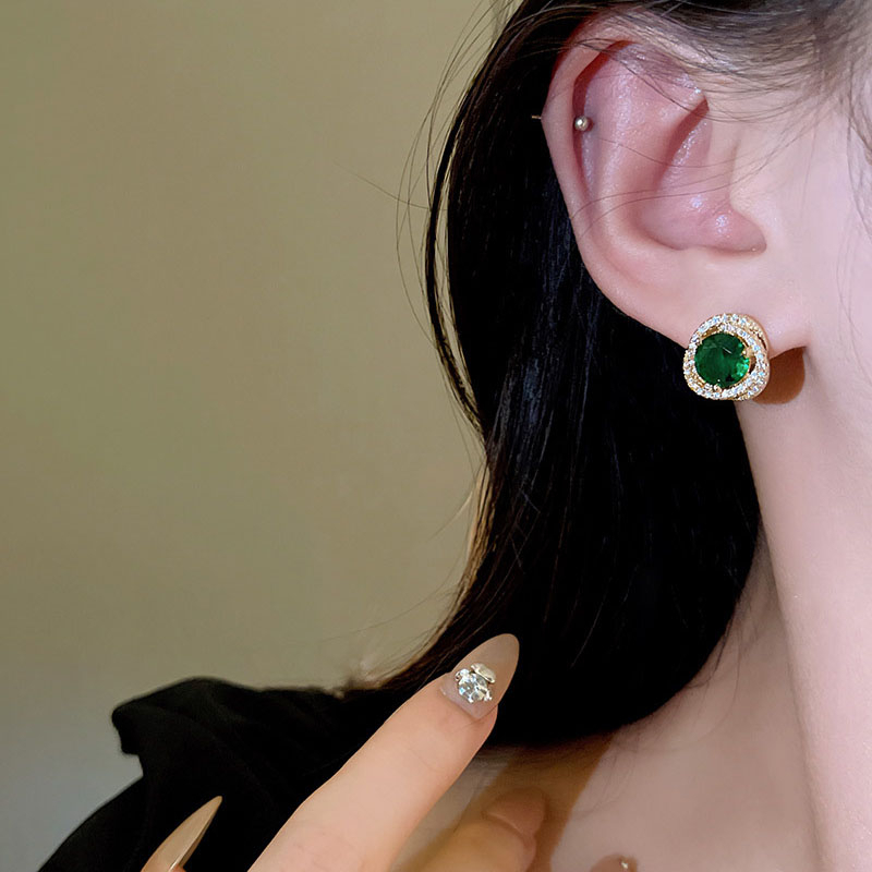 Hot Jual925 Perak Jarum Indah Berlian Anting Untuk Wanita Mewah Hijau Zirkon Anting Giwang