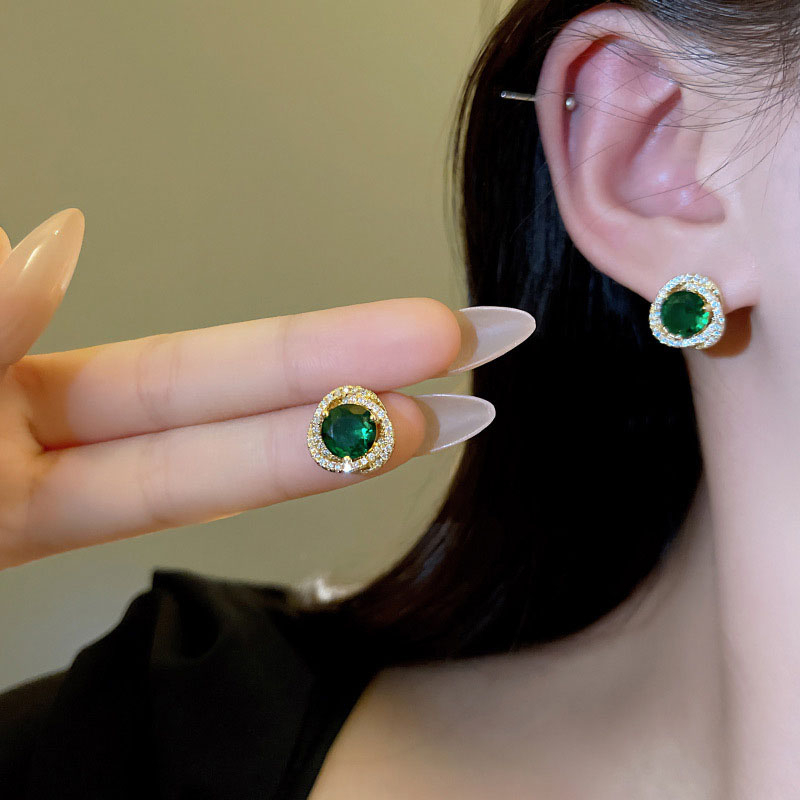 Hot Jual925 Perak Jarum Indah Berlian Anting Untuk Wanita Mewah Hijau Zirkon Anting Giwang