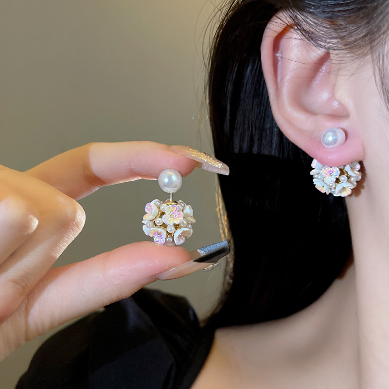 Super Cute925 Jarum Perak High Sense Two Wear Pearl Earrings Untuk Wanita Mewah Bunga Telinga Giwang