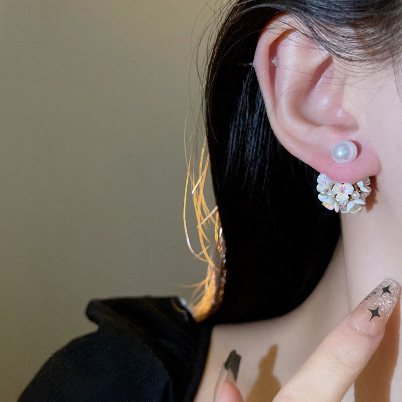 Super Cute925 Jarum Perak High Sense Two Wear Pearl Earrings Untuk Wanita Mewah Bunga Telinga Giwang