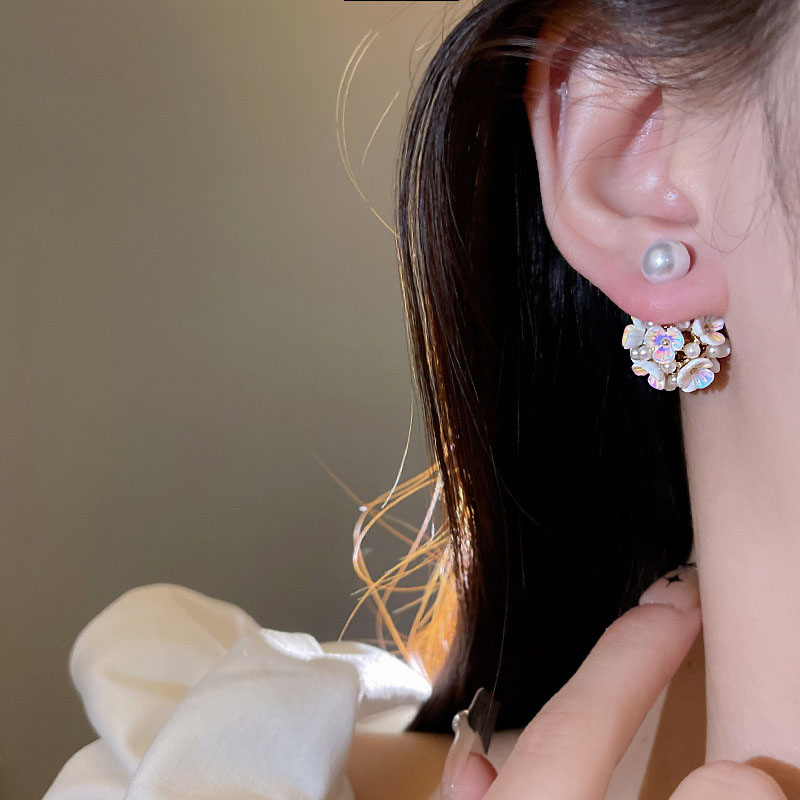 Super Cute925 Jarum Perak High Sense Two Wear Pearl Earrings Untuk Wanita Mewah Bunga Telinga Giwang