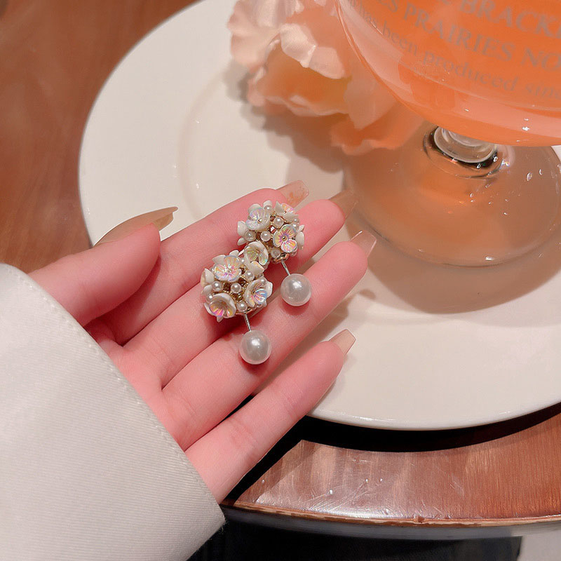 Super Cute925 Jarum Perak High Sense Two Wear Pearl Earrings Untuk Wanita Mewah Bunga Telinga Giwang