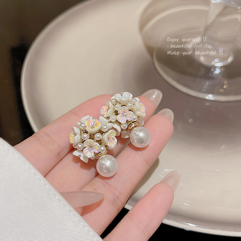 Super Cute925 Jarum Perak High Sense Two Wear Pearl Earrings Untuk Wanita Mewah Bunga Telinga Giwang