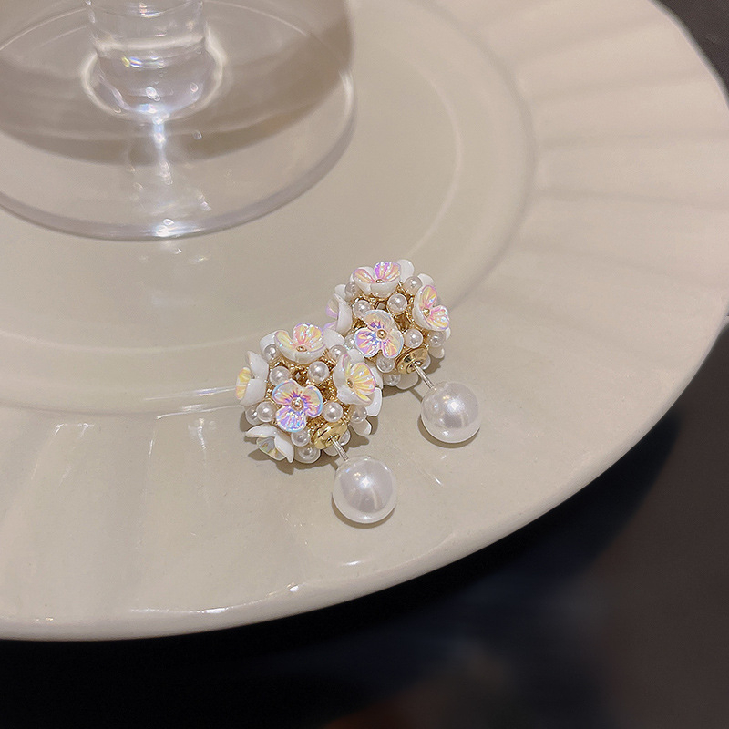 Super Cute925 Jarum Perak High Sense Two Wear Pearl Earrings Untuk Wanita Mewah Bunga Telinga Giwang