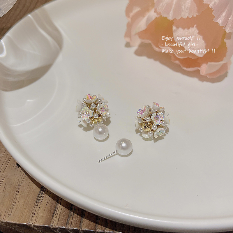Super Cute925 Jarum Perak High Sense Two Wear Pearl Earrings Untuk Wanita Mewah Bunga Telinga Giwang