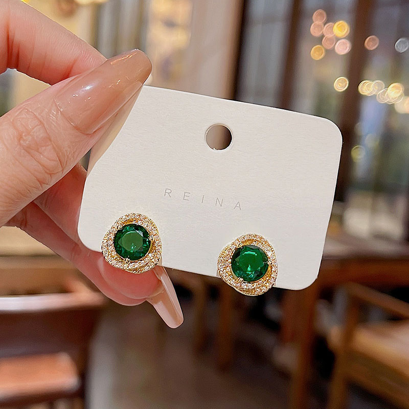 Hot Jual925 Perak Jarum Indah Berlian Anting Untuk Wanita Mewah Hijau Zirkon Anting Giwang