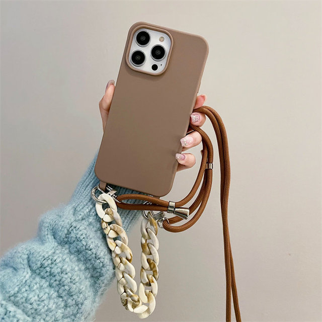 IPHONE Tali Kalung Crossbody Lanyard Cord Phone Case Untuk Iphone14Plus13 12 Mini 11 Pro Max Rantai Marmer Silikon Soft Cover