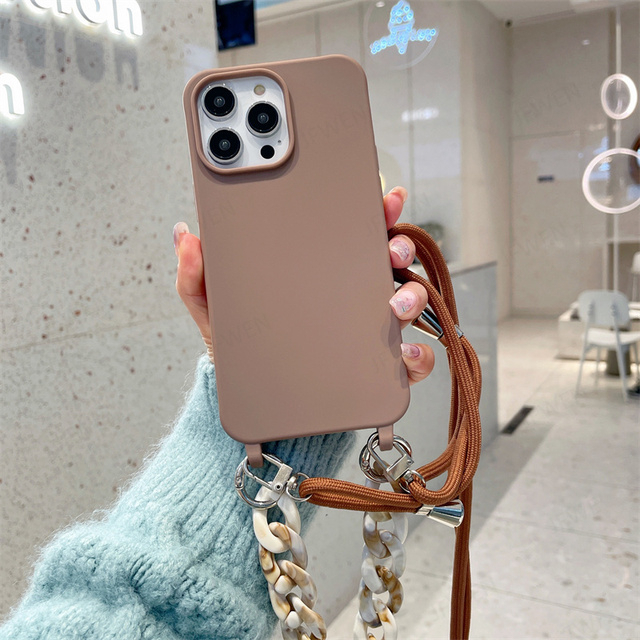 IPHONE Tali Kalung Crossbody Lanyard Cord Phone Case Untuk Iphone14Plus13 12 Mini 11 Pro Max Rantai Marmer Silikon Soft Cover