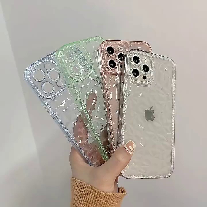 Soft Case TPU Bening Tekstur Berlian Untuk iPhone 14 Pro Max 13 12 11 Pro Max SE 2 XS XR X 8 7 Plus 6 6s Plus