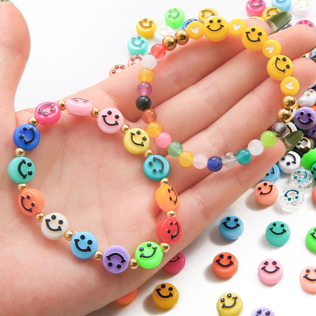 10mm 50pcs/lot Smile Face Manik-Manik Plastik Akrilik Untuk Membuat Perhiasan Gelang Diy