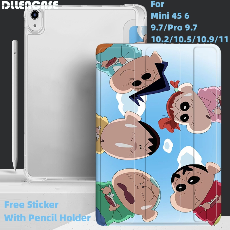 Dllencase For Crayon Shin chan iPad Case Dengan Tempat Pensil Untuk 2022 Gen10 2021 Pro 11 2019 2020 10.2 7/8th Gen 2018 9.7 5/6th Mini 4 5 6 Air 4 5 10.5 10.9 Cover A376