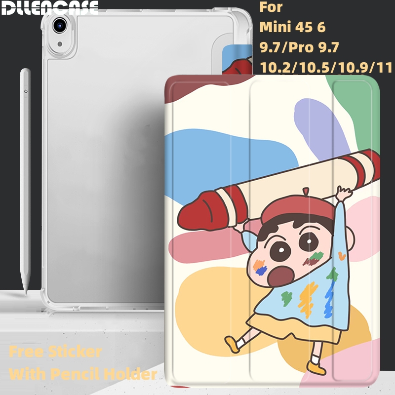 Dllencase For Crayon Shin chan iPad Case Dengan Tempat Pensil Gen10 (Gen10 2022) 2021 Pro 11 2019 2020 10.2 7/8th Gen 2018 9.7 5 /6th Mini 4 5 6 Air 4 5 10.5 10.9 Cover A378