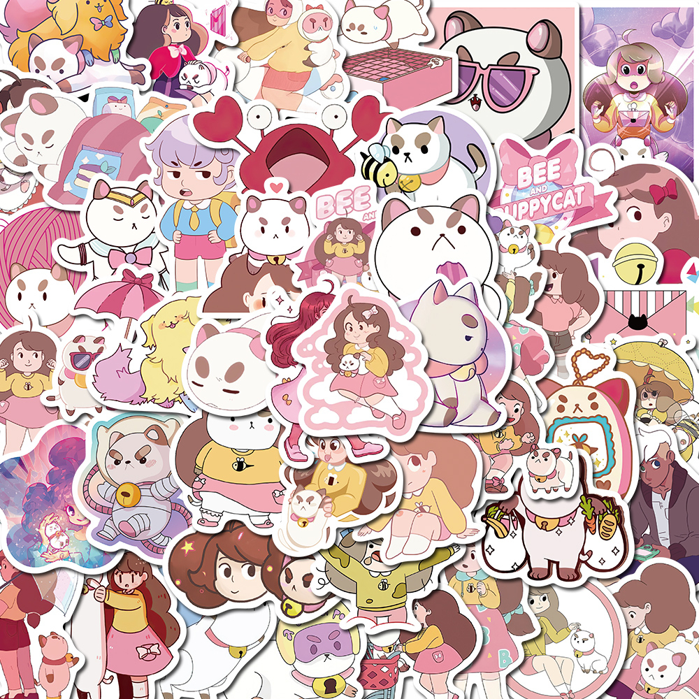 [in Stock]50pcs Anime Lebah Dan Puppycat Kartun Stiker Lucu Tangan Buku Besar Stiker Komputer Cangkir Air Helm Dekorasi Tahan Air Decal stickers