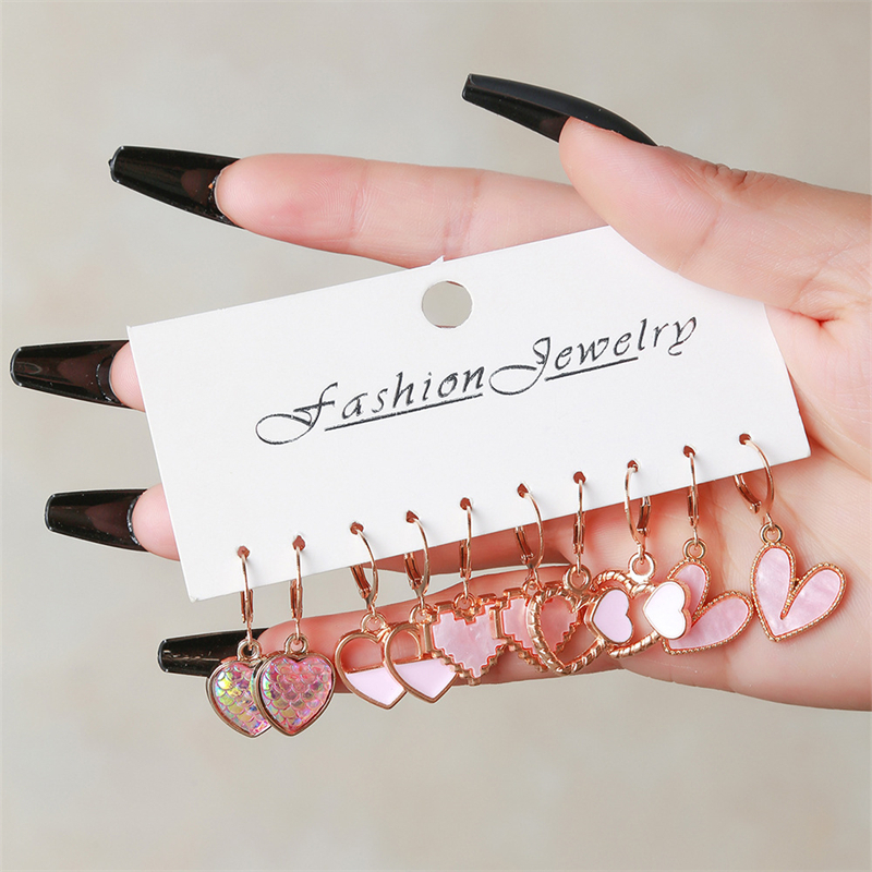 5pcs Anting Kombinasi Hollow out Untuk Aksesoris Wanita Fashion Huruf Cinta Love Fashion Edisi Korea Hadiah Ulang Tahun