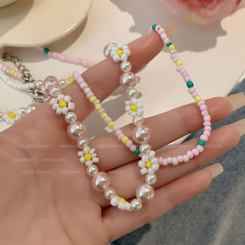 Kalung Pink Krisan Mutiara Kalung Double Layer