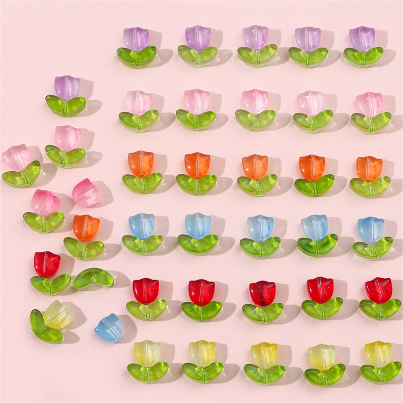 10 /20Set Manik-Manik Bunga Tulip Kaca Buatan Tangan 9mm multi-Warna Manik Pinus Anting Gelang Kalung DIY Perhiasan craft made