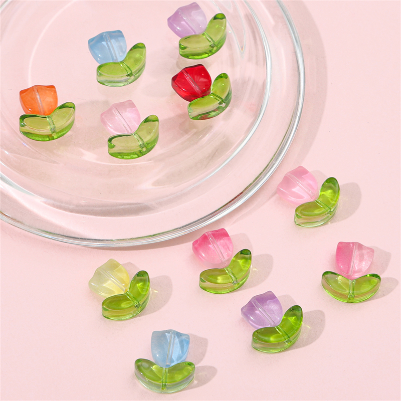 10 /20Set Manik-Manik Bunga Tulip Kaca Buatan Tangan 9mm multi-Warna Manik Pinus Anting Gelang Kalung DIY Perhiasan craft made