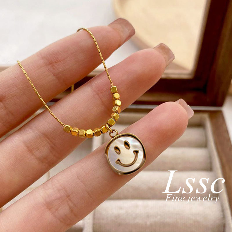 Kalung Titanium Wanita Anti Karat Smile Fashion Korea Aesthetic Emas 18K Aksesoris Perhiasan