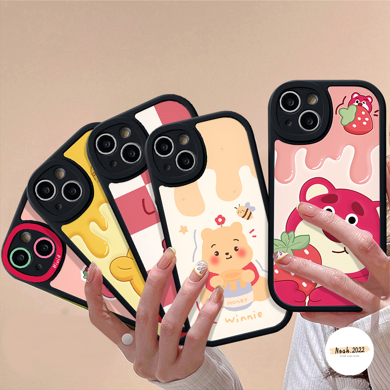 IPHONE Fashion Strawberry Bear Lovely Winnie The Pooh Soft Case Kompatibel Untuk Iphone11 12 13 14 Pro Max XR X XS Max7 6 6s 8 Plus SE 2020 Kartun Manyo Pasangan Shockporoof Cover