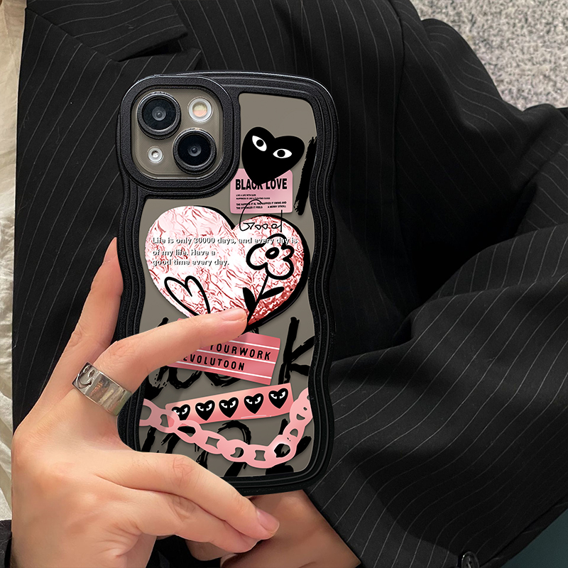 Ins Cinta Hati Case Realme C53 C55 C12 C15 C11 C33 10 C25 8 8Pro C25Y5 6i C25s C30 8i C17 C21Y C20 C20A C3 7i 5i 7 Wavy Edge Comme des Garcons Graffiti Casing Soft Cover