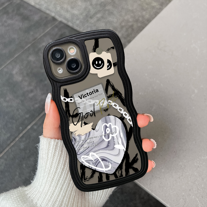 Ins Cinta Hati Case Realme C53 C55 C12 C15 C11 C33 10 C25 8 8Pro C25Y5 6i C25s C30 8i C17 C21Y C20 C20A C3 7i 5i 7 Wavy Edge Comme des Garcons Graffiti Casing Soft Cover