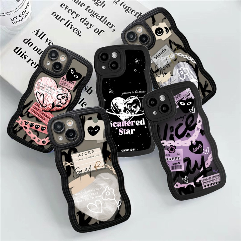 Graffiti Comme des Garcons Case OPPO A15 A54 A5 A9 A7 A74 A12 A16 A95 A17 A57 A16s A96 A5s A55 A76 A17K A77 A3s A16K A1k A77s A53 A52 Reno8 5F 7Z 6love Heart Wavy Edge Soft Sarung